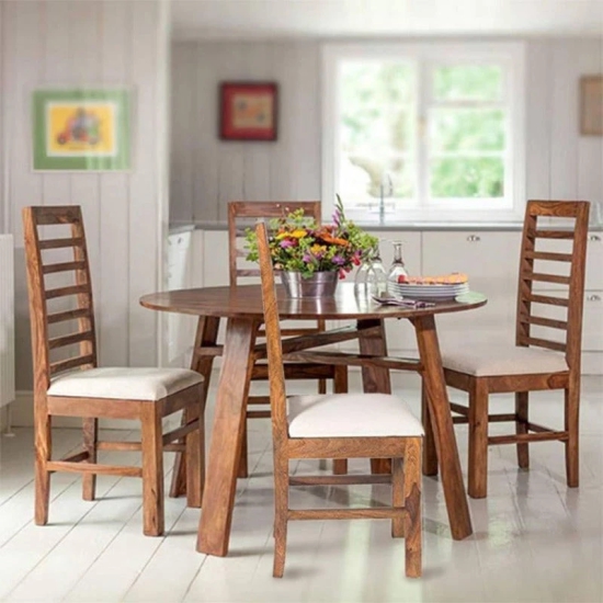 Trendy Solid Wood 4 Seater Dining Set-Brown