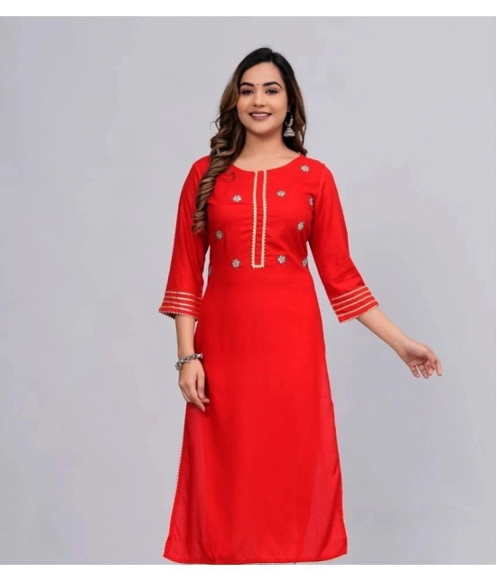 MAUKA Rayon Embroidered Straight Womens Kurti - Red ( Pack of 1 ) - None