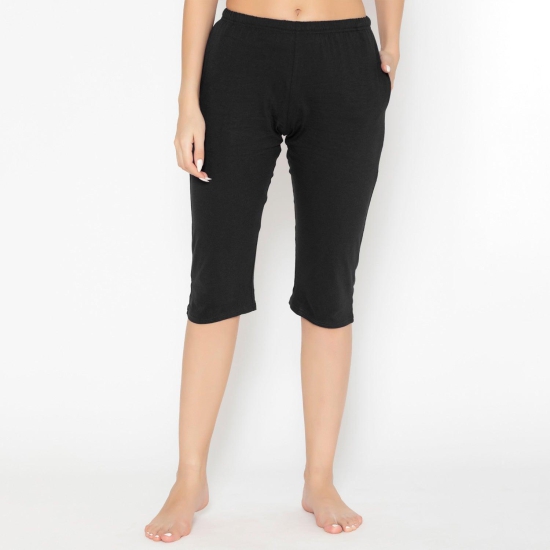 Women's Plain Knitted Capri - Black Black S