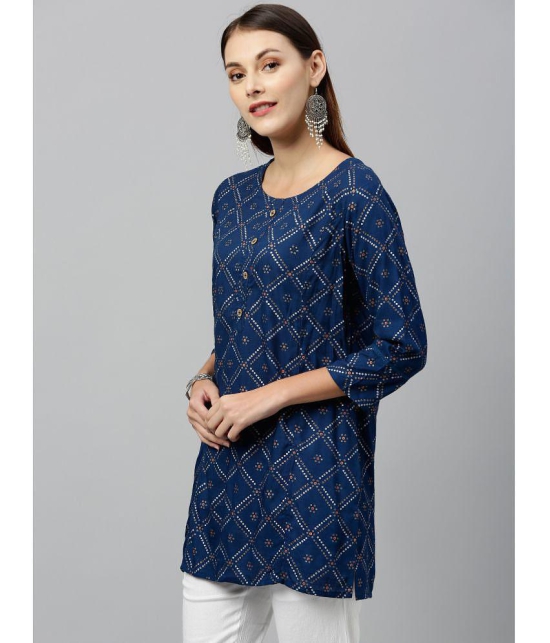 KIPEK - Navy Rayon Women's Straight Kurti ( Pack of 1 ) - None