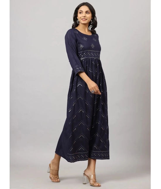 Juniper Cotton Embellished Ankle Length Womens A-line Dress - Navy Blue ( Pack of 1 ) - None