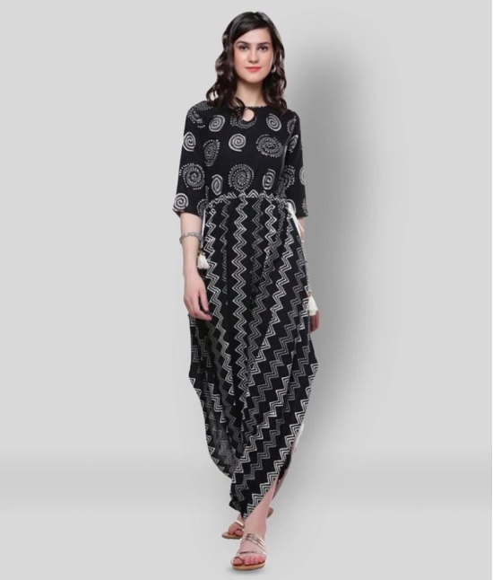 Divena - Black Cotton Womens Asymmetrical Kurti ( Pack of 1 ) - None