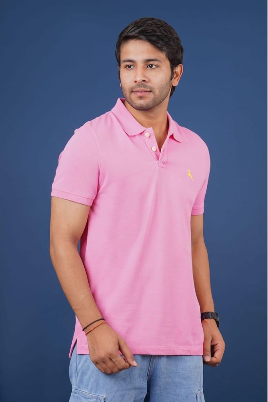 Men's Pink Embroidery Polo T-Shirt