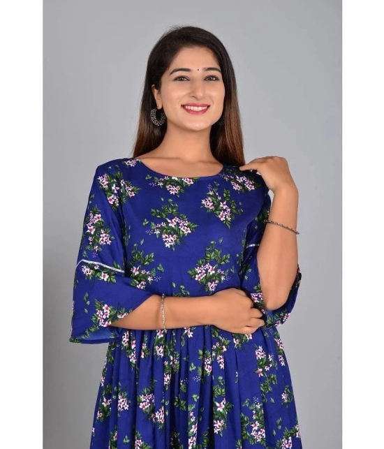 Smien Rayon Printed Anarkali Womens Kurti - Blue ( Pack of 1 ) - None