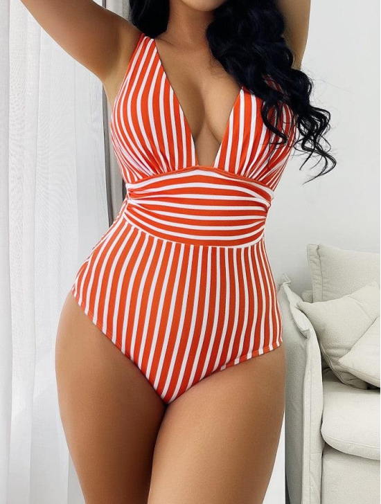 One-piece Swimsuit Sexy Stripes Multi-color Bikini-Black Stripes / XL