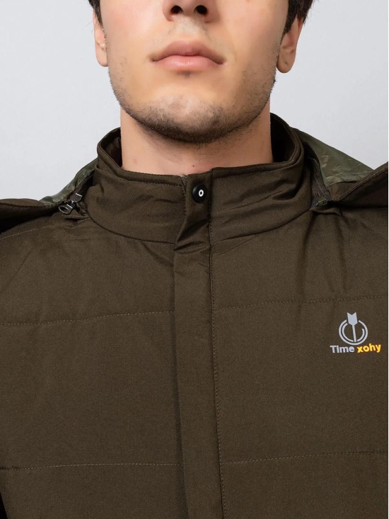 Xohy Men's Full Sleeve Bomber Hooded Olive Jacket-XL