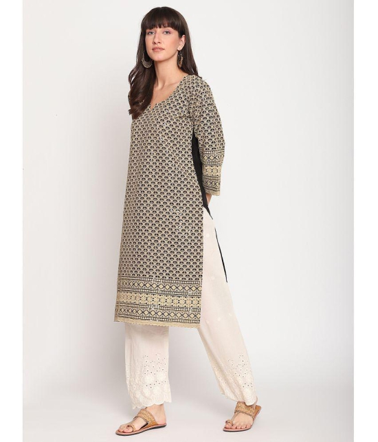 Queenley - Beige Cotton Women's Straight Kurti ( Pack of 1 ) - XL