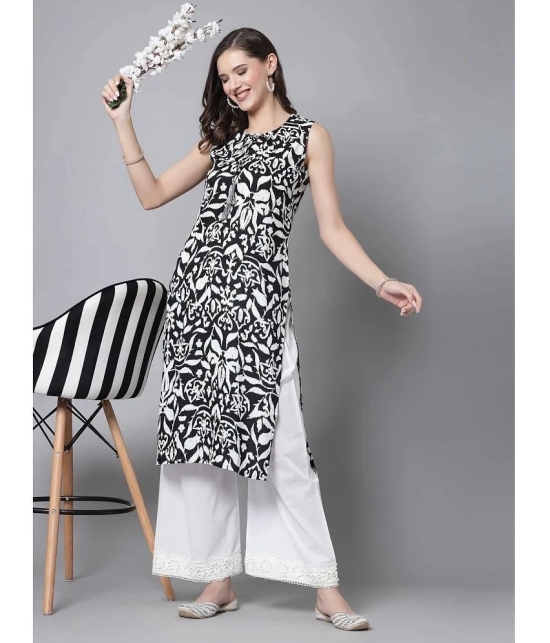 KIPEK Rayon Printed Straight Womens Kurti - Black ( Pack of 1 ) - None