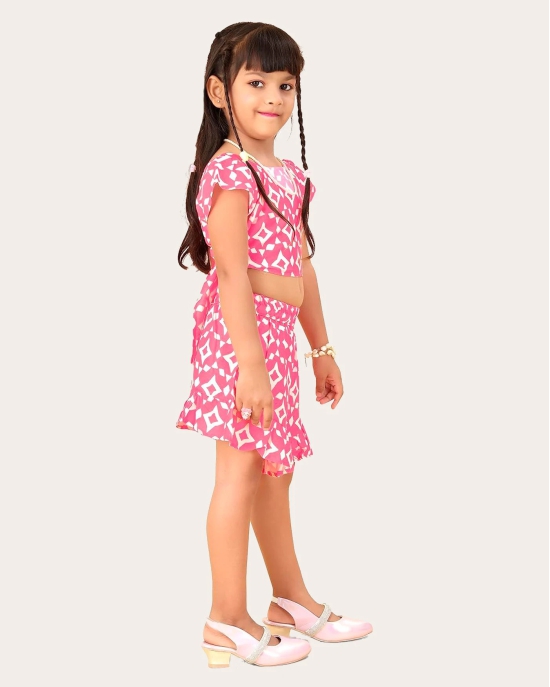 Girls Printed Stylish Flared Palazzo With Crop Top-Pink / 3 Years-4 Years