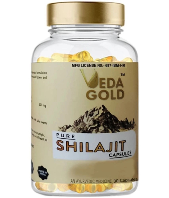 VEDA GOLD SHILAJIT CAPSULES FOR MEN & WOMEN / PURE HIMALAYAN SHILAJIT IN 30 CAPSULE FORM 100% PURE