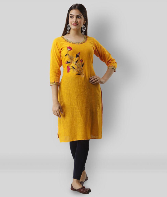 Radiksa - Yellow Cotton Womens Straight Kurti ( Pack of 1 ) - S