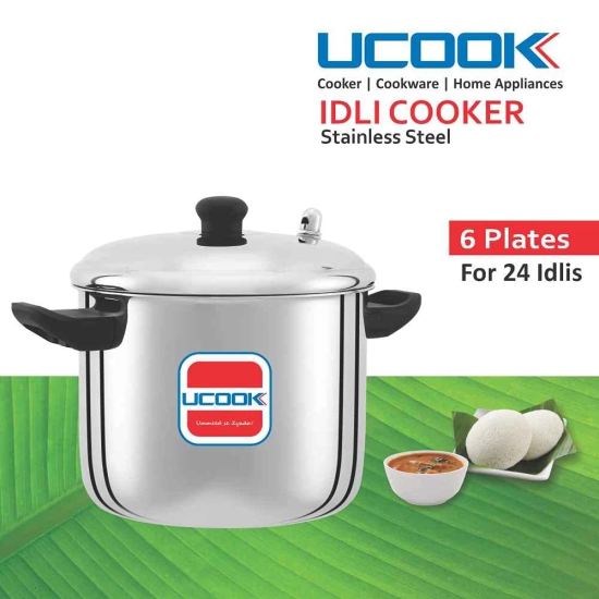 UCOOK by United Ekta Engg. Stainless Steel Outer Lid Idli Maker Cooker, 6 Plates/ 24 Idlis