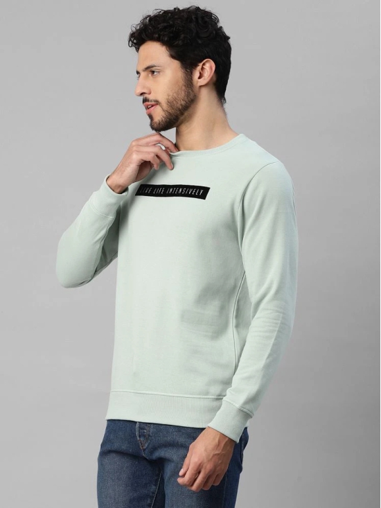 UrbanMark Men Regular Fit Printed Full Sleeves Round Neck Fleece Sweatshirt-Mint Green - None