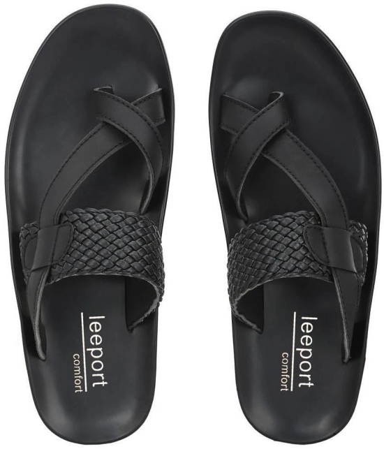 Leeport - Black Mens Leather Slipper - None