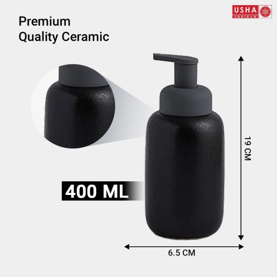 USHA SHRIRAM Ceramic Soap Dispenser Set, 400ml, Black, Pack of 4-USHA SHRIRAM Ceramic Soap & Lotion Dispenser Set, 400ml, Black, Pack of 4