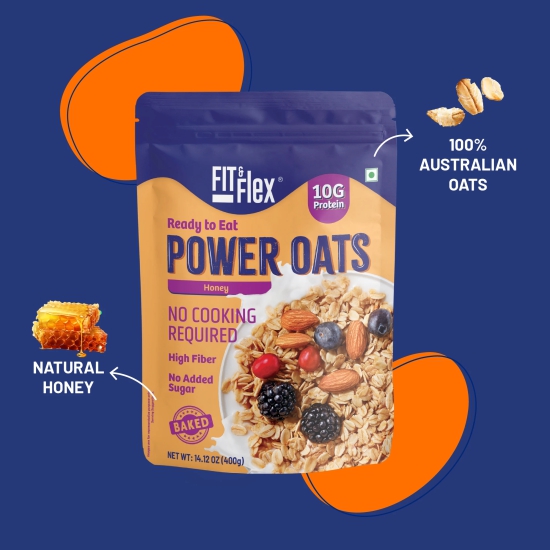 Power Oats | Honey Flavor  + Peanut Butter | No Cooking Required - Ready To Eat | Zero Added Sugar (Pack of 2)