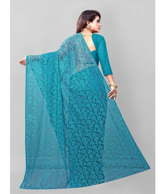 Apnisha - Turquoise Net Saree With Blouse Piece ( Pack of 1 ) - Turquoise