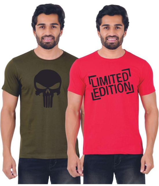 ferocious - Olive Cotton Regular Fit Men's T-Shirt ( Pack of 2 ) - None