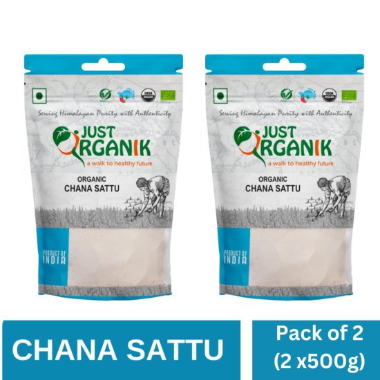 JUST ORGANIK, Channa Sattu ? 1kg (2 * 500grams) | Sattu Atta | Sattoo | Sattu | 100% Organic | USDA Certified