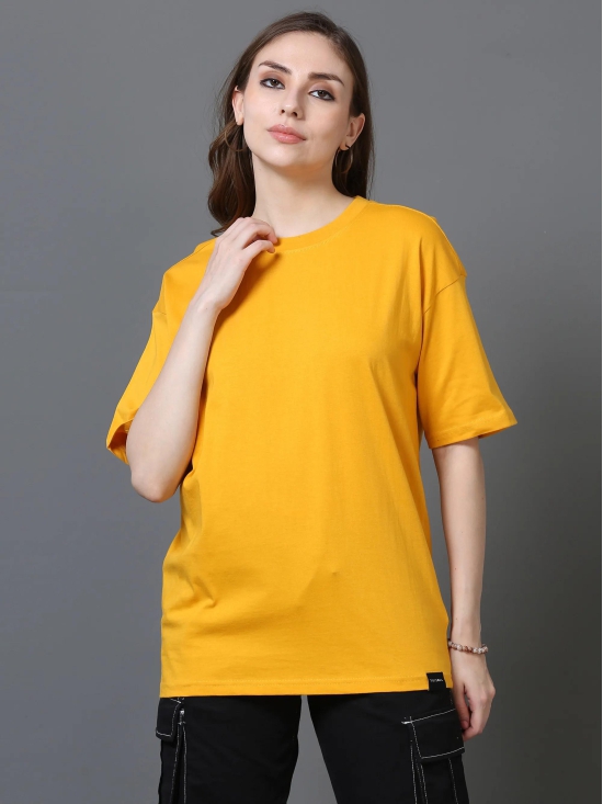 Women Solid Oversized T-Shirt, MUSTARD-L / Mustard