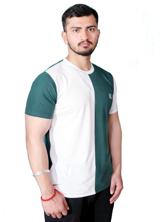 NVA Quality Solid Men's Round Neck Cotton Blend Half Sleeve Green White T-Shirt