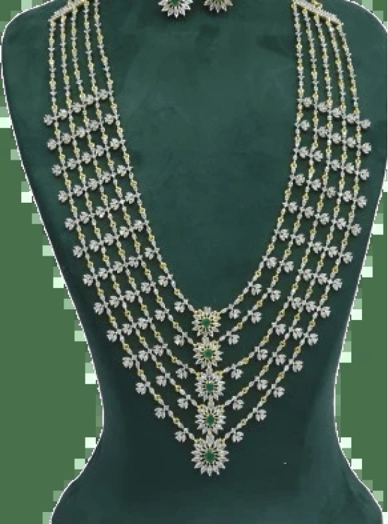 American Diamond and Emerald steps wise Necklace Set in Gold Bridal special