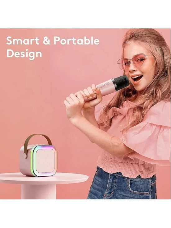 Mini Bluetooth Speaker with Mini Wireless Karaoke Mic, RGB Lights, Voice Change Effects & Type C Fast Charging Port - Pink