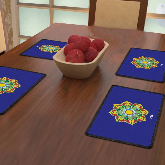 Indigifts Table Mats for Dinning Table 4 Piece 12X18 Inches - Blue Designer Dining Placemats 4 Seater