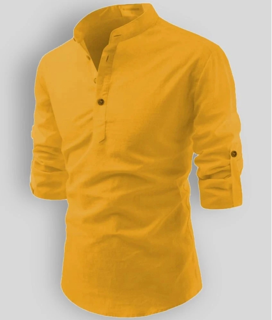 Life Roads - Yellow Cotton Mens Shirt Style Kurta ( Pack of 1 ) - None