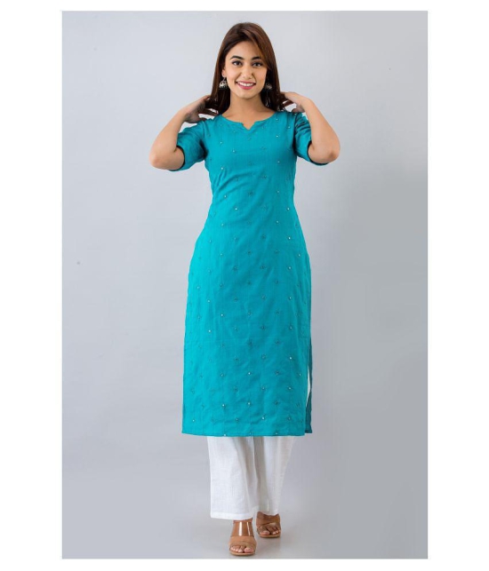 SVARCHI - Turquoise Cotton Blend Womens Straight Kurti - XXL