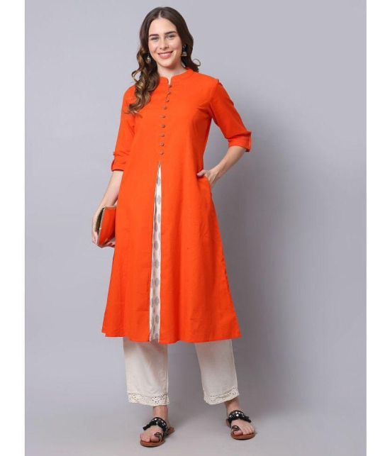 Pistaa - Orange Cotton Womens A-line Kurti ( Pack of 1 ) - None