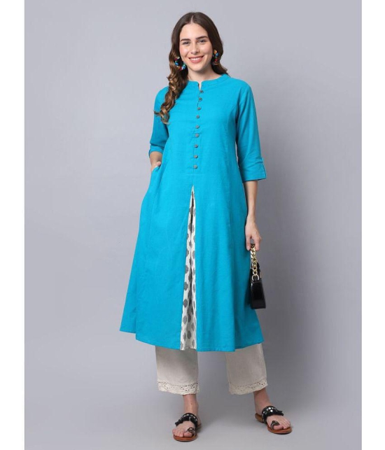Pistaa - Turquoise Cotton Womens A-line Kurti ( Pack of 1 ) - None