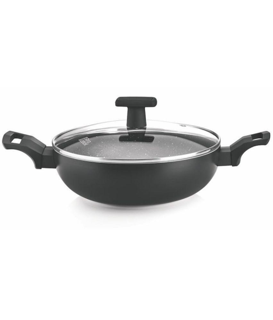 Milton Pro Cook Granito Induction Kadhai With Lid, 26 cm / 3.4 Litre, Black