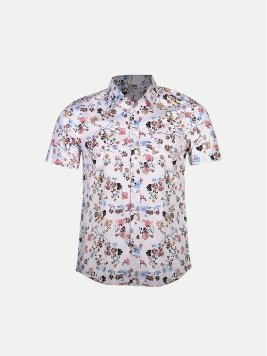 Men Casual White Floral Printed woven shirt