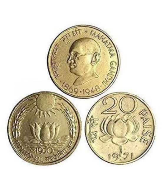 PE - 20 Paise - 3 Different Coins - 20 P Commemmorative - Used Condition - Sun & Lotus , Mahatma Gandhi , Lotus Coin - Good For Collections - Best For Gifting