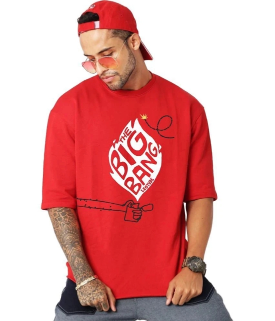 Leotude Cotton Blend Oversized Fit Printed Half Sleeves Mens T-Shirt - Red ( Pack of 2 ) - None