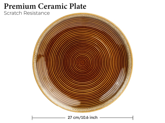 Handcrafted Reactive Glaze Ceramic Dinner Plates, 6 Pieces Serving for 6, Microwave and Dishwasher Safe, Bone-ash Free, Full Plate Set Crockery for Dining and Gifting, Peanut Brown