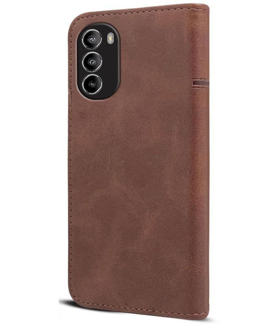 NBOX Brown Flip Cover Artificial Leather Compatible For Motorola Moto G82 5G ( Pack of 1 ) - Brown