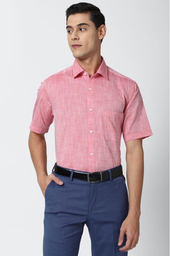 Men Pink Regular Fit Formal Half Sleeves Formal Shirt