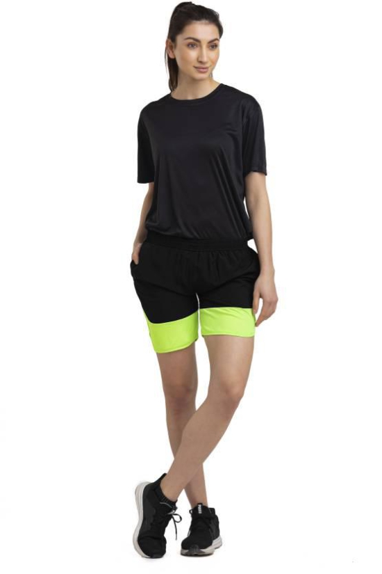 Solid Women Black Regular Shorts, Running Shorts, Gym Shorts