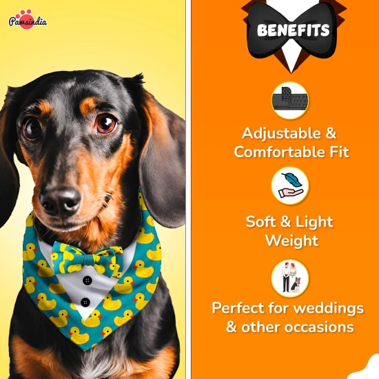 PawsIndia Duck Pattern Tuxedo Bandana With Matching Bow For Pets-Small