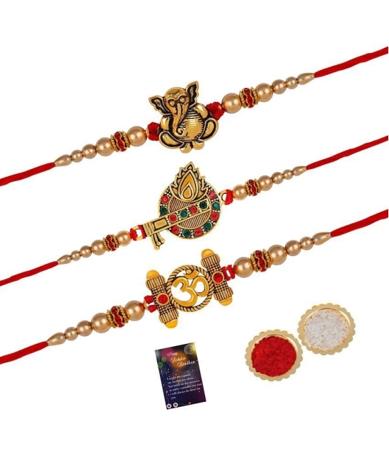 Silver Shine - Red Religious Rakhi ( Pack of 3 ) - None