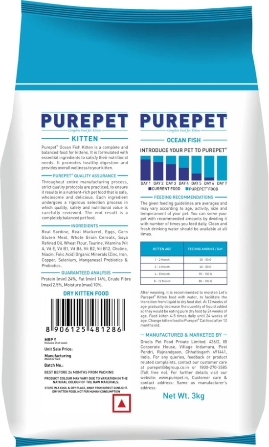 Purepet Ocean Fish Dry Young Cat Food, 3 Kg