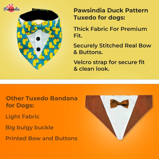 PawsIndia Duck Pattern Tuxedo Bandana With Matching Bow For Pets-Small