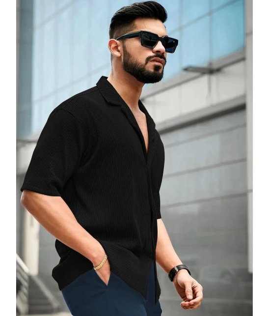 clafoutis Polyester Regular Fit Self Design Half Sleeves Mens Casual Shirt - Black ( Pack of 1 ) - None