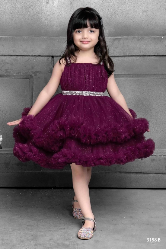 Cutedoll Wine Color Net With Sparkle Girls Party Dress-4-5 Year