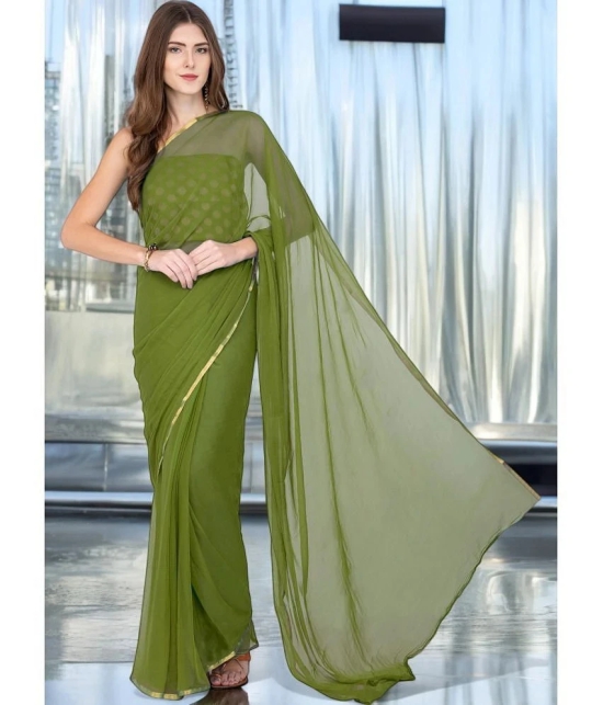 clafoutis Chiffon Solid Saree With Blouse Piece - Olive ( Pack of 1 ) - Olive