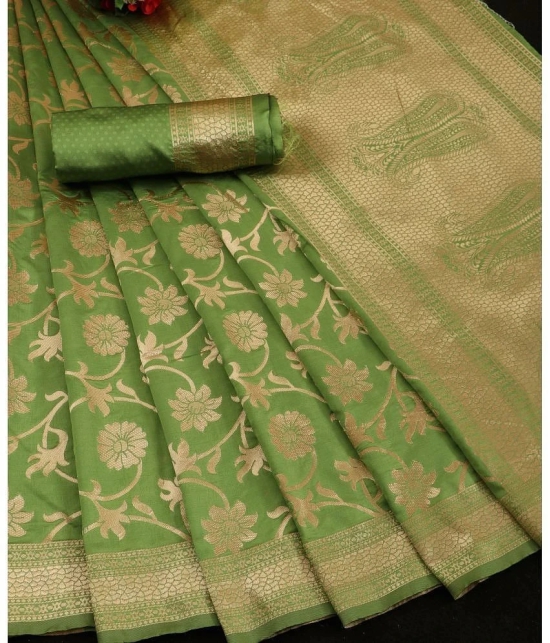 Gazal Fashions Banarasi Silk Embellished Saree With Blouse Piece - Green ( Pack of 1 ) - Green