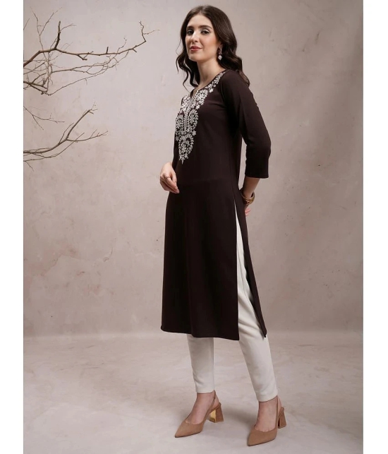 Ketch Polyester Embroidered Straight Womens Kurti - Charcoal ( Pack of 1 ) - None