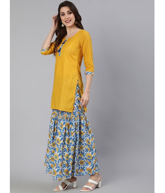 Antaran Cotton Printed Kurti With Palazzo Women''s Stitched Salwar Suit - Yellow ( Pack of 3 ) - None